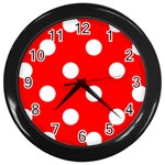 Polka Dots - White on Red Wall Clock (Black)