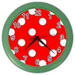 Polka Dots - White on Red Color Wall Clock