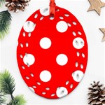 Polka Dots - White on Red Oval Filigree Ornament (Two Sides)