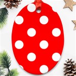 Polka Dots - White on Red Ornament (Oval)