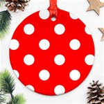 Polka Dots - White on Red Round Ornament (Two Sides)