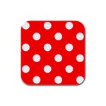 Polka Dots - White on Red Rubber Square Coaster (4 pack)