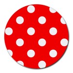 Polka Dots - White on Red Round Mousepad