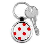 Polka Dots - Red on White Key Chain (Round)