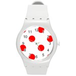 Polka Dots - Red on White Round Plastic Sport Watch (M)