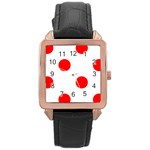 Polka Dots - Red on White Rose Gold Leather Watch