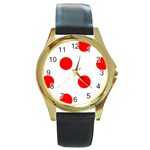 Polka Dots - Red on White Round Gold Metal Watch