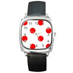 Polka Dots - Red on White Square Metal Watch