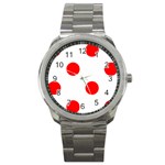 Polka Dots - Red on White Sport Metal Watch