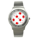 Polka Dots - Red on White Stainless Steel Watch