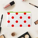 Polka Dots - Red on White Canvas Cosmetic Bag (XS)