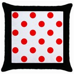 Polka Dots - Red on White Throw Pillow Case (Black)