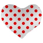 Polka Dots - Red on White Large 19  Premium Heart Shape Cushion