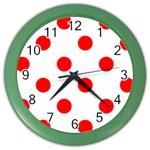 Polka Dots - Red on White Color Wall Clock