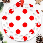 Polka Dots - Red on White Round Filigree Ornament (Two Sides)