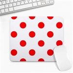 Polka Dots - Red on White Large Mousepad