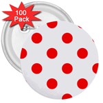 Polka Dots - Red on White 3  Button (100 pack)