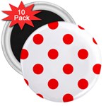 Polka Dots - Red on White 3  Magnet (10 pack)