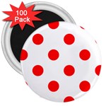 Polka Dots - Red on White 3  Magnet (100 pack)