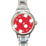 Polka Dots - White on Alizarin Red Round Italian Charm Watch