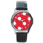 Polka Dots - White on Alizarin Red Round Metal Watch