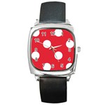 Polka Dots - White on Alizarin Red Square Metal Watch