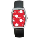 Polka Dots - White on Alizarin Red Barrel Style Metal Watch