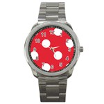 Polka Dots - White on Alizarin Red Sport Metal Watch