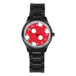 Polka Dots - White on Alizarin Red Stainless Steel Round Watch