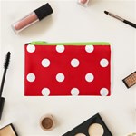 Polka Dots - White on Alizarin Red Canvas Cosmetic Bag (XS)