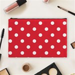 Polka Dots - White on Alizarin Red Cosmetic Bag (L)