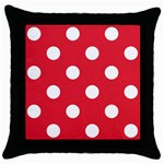 Polka Dots - White on Alizarin Red Throw Pillow Case (Black)