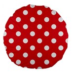 Polka Dots - White on Alizarin Red Large 18  Premium Round Cushion