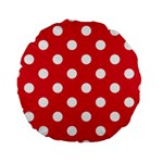 Polka Dots - White on Alizarin Red Standard 15  Premium Round Cushion