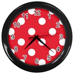 Polka Dots - White on Alizarin Red Wall Clock (Black)