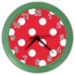 Polka Dots - White on Alizarin Red Color Wall Clock