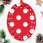 Polka Dots - White on Alizarin Red Ornament (Bell) Ornament (Oval Filigree)
