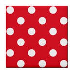 Polka Dots - White on Alizarin Red Tile Coaster