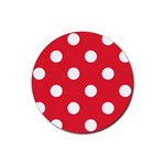 Polka Dots - White on Alizarin Red Rubber Round Coaster (4 pack)