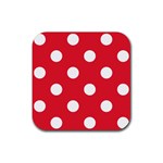 Polka Dots - White on Alizarin Red Rubber Coaster (Square)