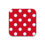 Polka Dots - White on Alizarin Red Rubber Square Coaster (4 pack)