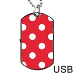 Polka Dots - White on Alizarin Red Dog Tag USB Flash (One Side)