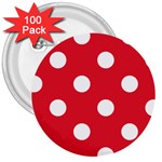 Polka Dots - White on Alizarin Red 3  Button (100 pack)