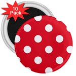 Polka Dots - White on Alizarin Red 3  Magnet (10 pack)