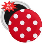 Polka Dots - White on Alizarin Red 3  Magnet (100 pack)