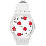 Polka Dots - Alizarin Red on White Round Plastic Sport Watch (M)