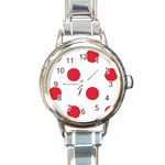 Polka Dots - Alizarin Red on White Round Italian Charm Watch