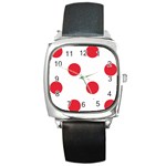 Polka Dots - Alizarin Red on White Square Metal Watch
