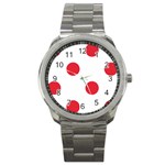 Polka Dots - Alizarin Red on White Sport Metal Watch