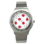 Polka Dots - Alizarin Red on White Stainless Steel Watch